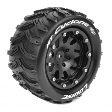 Louise RC - MFT - MT-CYCLONE - 1-10 Monster Truck Tire Set - Mounted - Sport - Black 2.8 Bead-Lock Wheels - 0-Offset - Hex 12mm - L-T3310SB